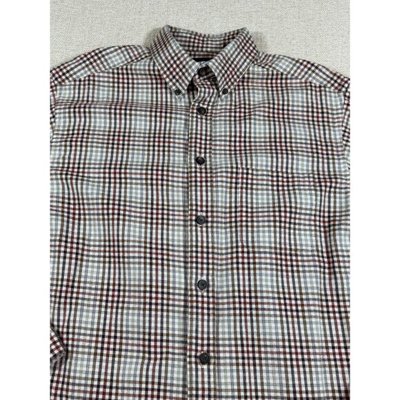 Casuals Roundtree & York Men L Brown White Portuguese Flannel Plaid Shirt Cozy - Picture 3 of 8